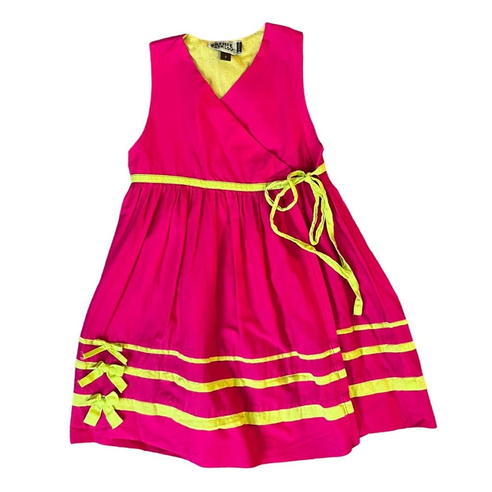 Sophie Catalou Atelier 2 2T Wrap Dress Midi Hot Pink Chartreuse Sundress Cotton